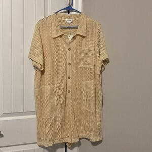 Beige Woven Button-Up Romper